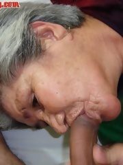 Grandma licking her boobs