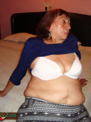 Grandmother undressing white bra