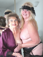 Old ladies is playing with their big boobs